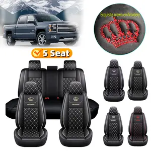 car gift Crown Embroidery PU Leather Car Seat Covers Full Coverage for 5 Seats Durable Dirt Resistant All Seasons