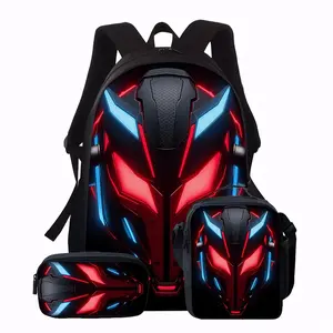 3pcs Backpack Set, Futuristic Tech Style with Mechanical Beast Head Pattern, The Perfect Gift, Includes Backpack, Crossbody Bag, and Clutch, A Must-Have for Stylish and Trendy Outings