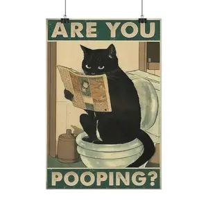 Vintage Cat Reading Newspaper Toilet Poster, Funny Cat Toilet Humor Wall Art, Wall Decor for Home Living Room Bedroom Study Room, Modern Art Design
