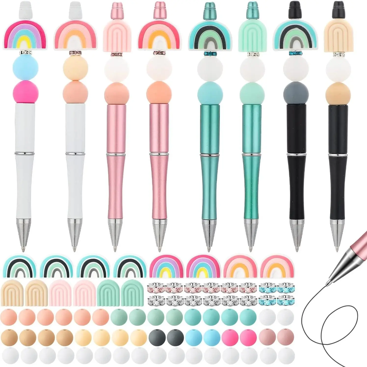 Silicone Beading Pen Set, 57pcs/set Beading Pen & Bead Set, DIY Beading Pen & Bead Set for Craft Office School Gift Supplies, Bead Crafting Kit, Beading Tools for Crafting, Beading Accessories, Beaded Pens