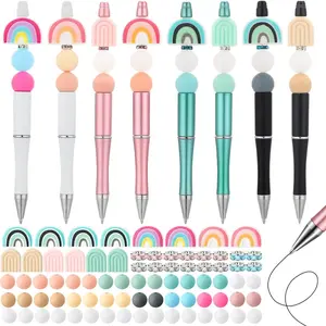 Silicone Beading Pen Set, 57pcs/set Beading Pen & Bead Set, DIY Beading Pen & Bead Set for Craft Office School Gift Supplies, Bead Crafting Kit, Beading Tools for Crafting, Beading Accessories