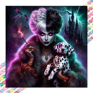 1 DIY diamond painting kit, 5D diamond art set, DIY decoration, Dalmatian dog, castle, bat, full round drill diamond painting kit, mosaic, diamond art, DIY art home decoration, suitable for Christmas.