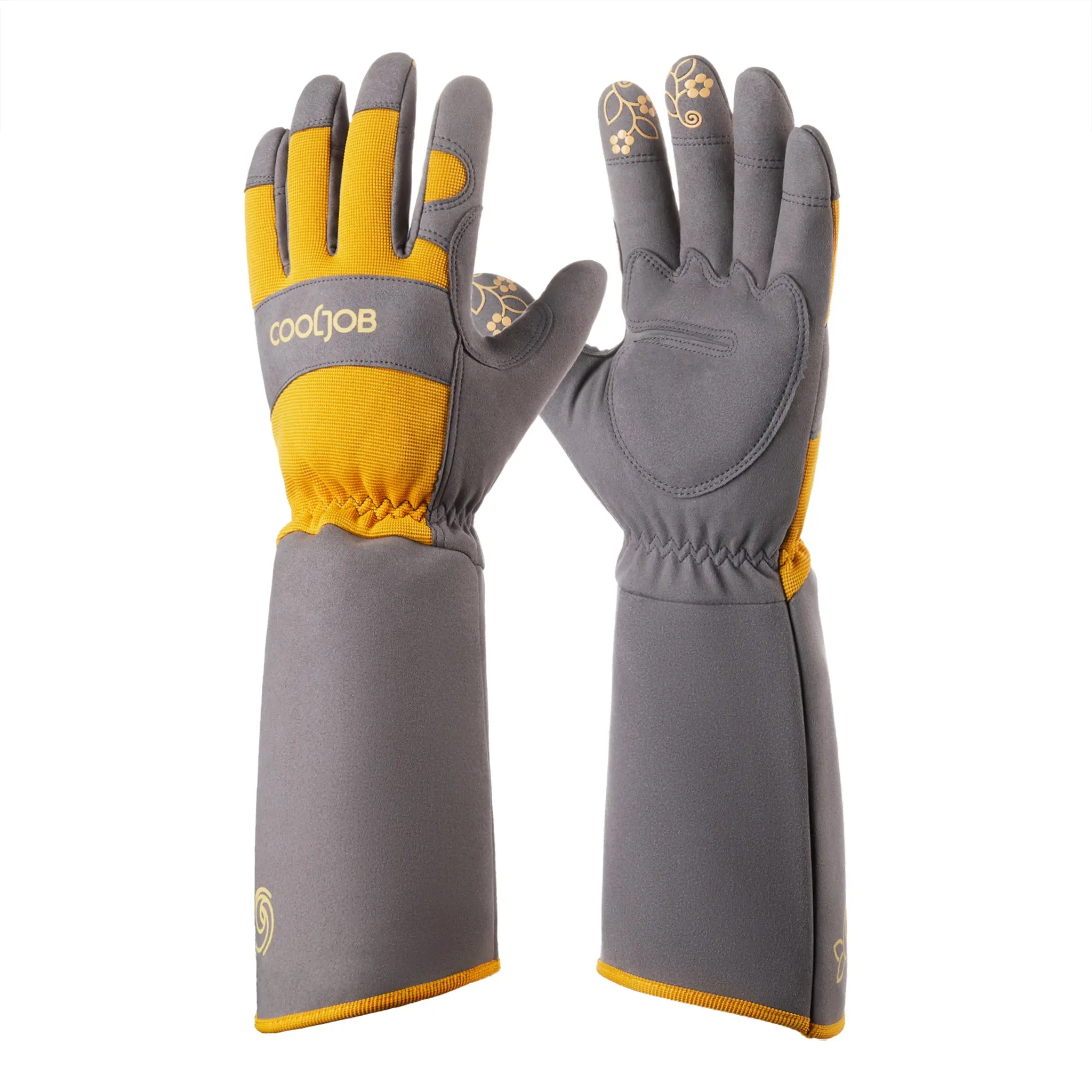COOLJOB Thorn-Proof Puncture-Resistant Abrasion-Resistant Gardening Gloves - Polyurethane Coating, Long Sleeve Forearm Shield, Knuckle Guards, Anti-Skid Grip, Cushion Pads, Elastic Wrist - for Yard Work, Pruning Floral Plants (Orange)