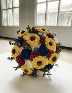 Sunflowers, Ivory, Burgundy, and Navy Bouquet