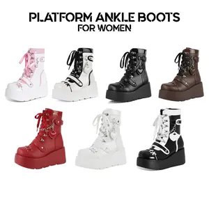 CELNEPHO Platform Ankle Boots for Women Goth Rave Boots Kawaii Shoes Chunky Heel Round Toe Zipper Wedges Ankel Jennifers Body Boots Holiday Boots Dress Shoes