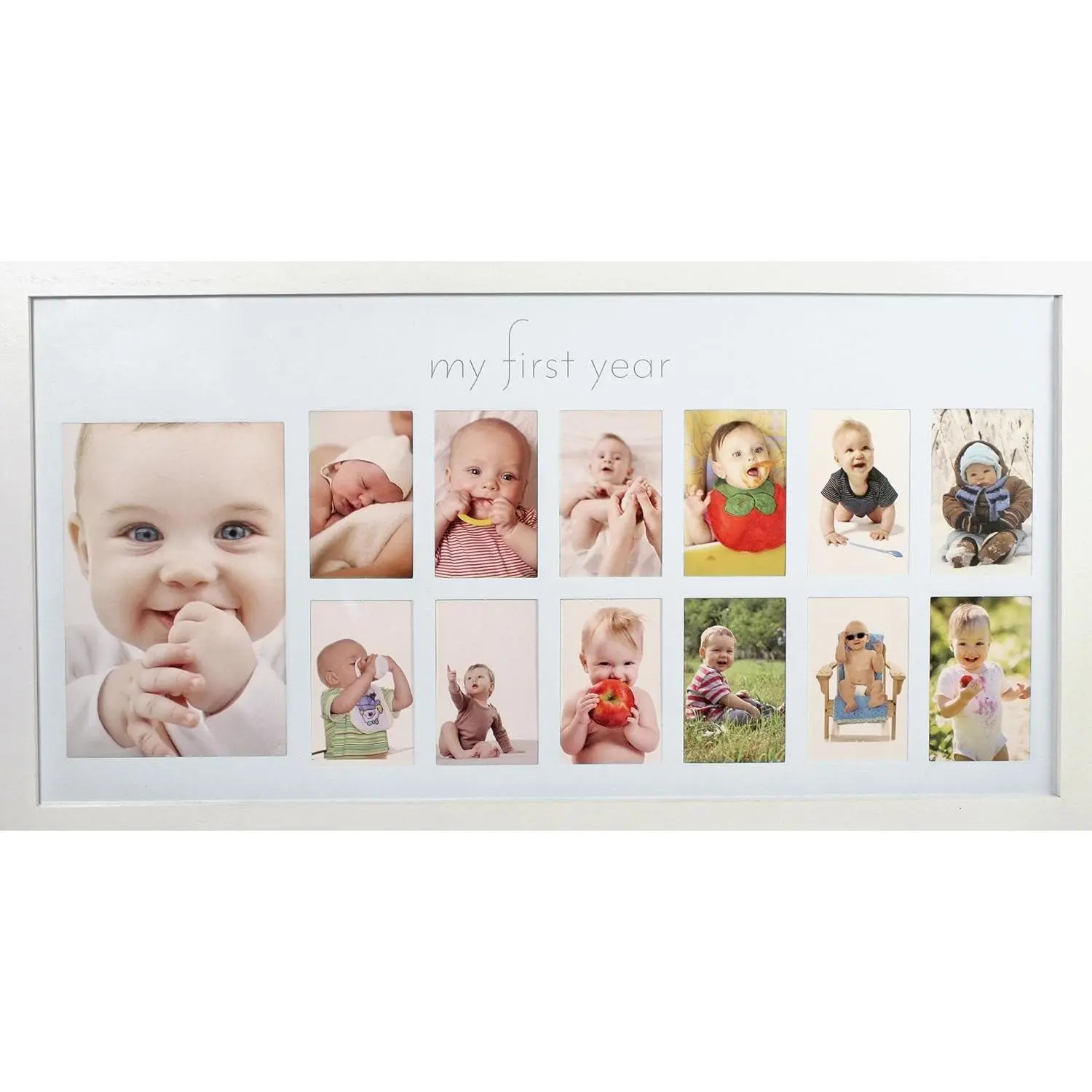 Baby's First Year Frame | Collage Frame For Baby In White | 12 Month Picture Frame | Milestone Photos | First Year Picture Mat | My First Year Photographs