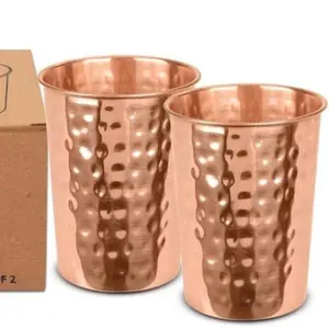 Pure Copper Tumblers for Drinking - Ayurvedic Health Pure Copper Cups – 2 pcs. set - 250 ml.(8 fl oz) (Hammered)