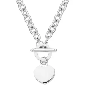 Elegent Love Stainless Steel Link Chain Blank Heart Charms Necklace for Women Toggle Clasp Closure