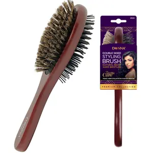 Donna Double Sided Styling Brush for Women - Boar Bristles, Cushioned Wooden Detangling Brush for Wet Hair