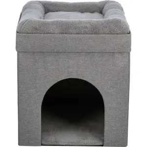 Crazy Cube Stackable Cat Condo, Indoor Cat House with Scratching Pad, Foldable Cat Hideaway Cave, 1-Story dog  ottoman cat house