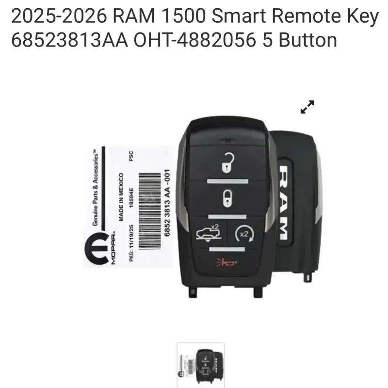 5-Button 433MHz Proximity Type Automotive Lock Smart Key Car Accessory for 2025-2026 RAM 1500 Truck, Part Nos. 68523813AA/OHT-4882056, with Lock/Unlock, Panic Button, Smart Home Control, Plug-In Blade, CR2450 Battery (Car Accessories)