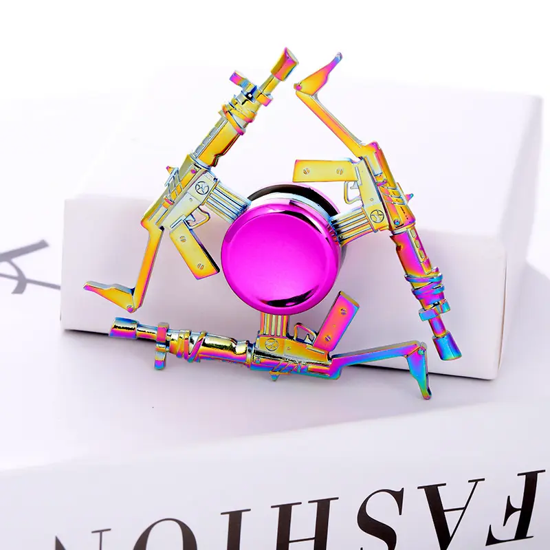 Colorful automatic rifle in a floating box