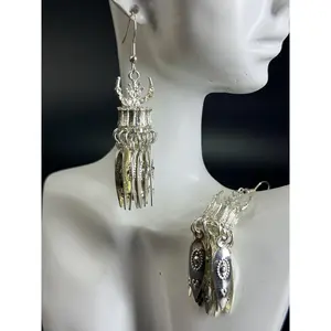 Handmade Miao Silver Tassel Ox Horn Earrings |     Boho Ethnic Style Dangle Earrings