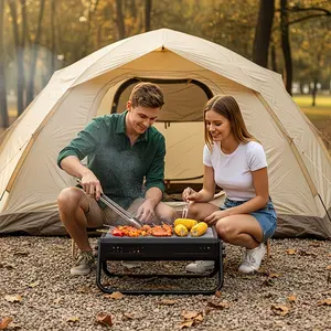 Heavy-Duty Folding BBQ Grill – Stainless Steel Charcoal Grill Kit for Outdoor Cooking, Picnic & Hiking Adventures