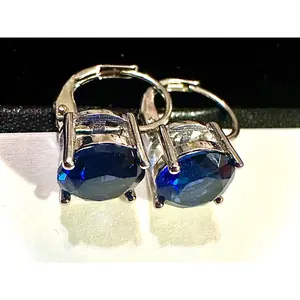 Round Cut Sapphire Drop Dangle Silver Plated Earrings for Women