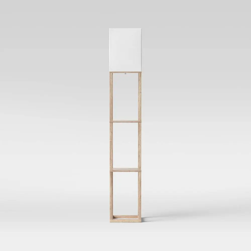 62.5" Alabaster Shelf Floor Lamp Light Brown - Threshold: ETL Listed Linen Shade MDF Body