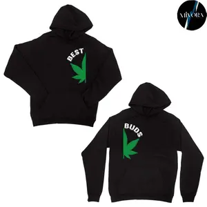 Best Buds Marijuana Couple Matching Graphic Hoodie Casual Fabric Pullover Hooded Sweatshirt Tops for Women for Men, Couples Gift Classic