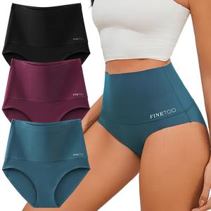 FINETOO 3PCS High Waisted Underwear For Women Nylon Seamless Briefs Everyday Comfort Lingerie Bridal Cute Panties S-3XL  Womenswear Elastic