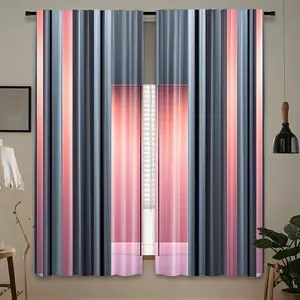 2pcs Abstract Stripe Art Polyester Curtains, Rod Pocket Design, Semi-Transparent, Light Blocking, Bedroom Living Room Office Decor, Home Decoration Curtain