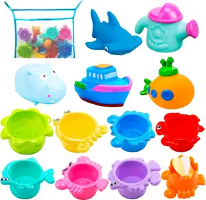 Summer Spring Gift Baby Bath Toys for Toddlers, Water Table Toys with Mold Free Stacking Cups, Quick Dry Organizer Net, 13 Pcs Bathtub Game, Beach and Pool Party