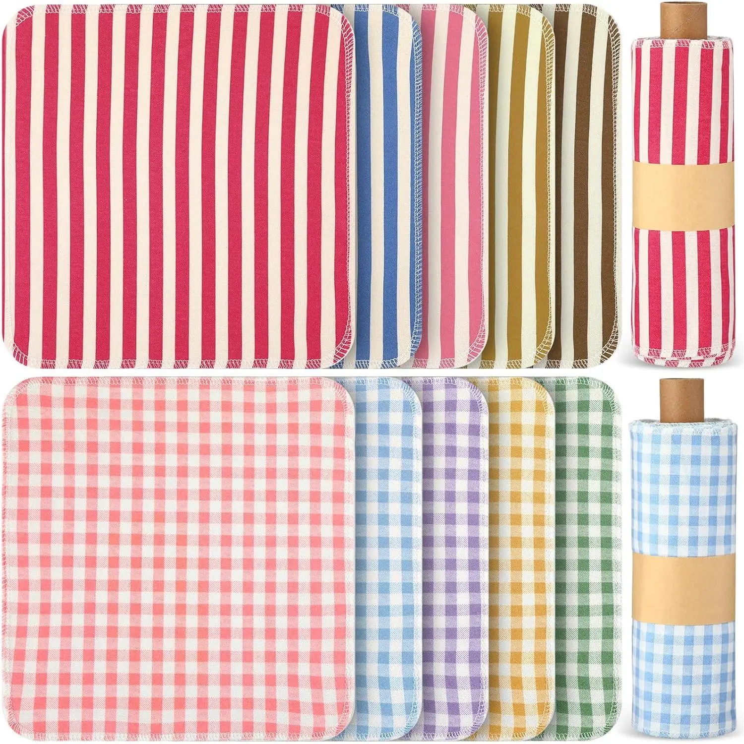 50 count  Paper Towels Paperless  Cotton Cloths Toilet Absorbent Washable Paper Towels with Roll Kitchen Dishcloth for Kitchen Paperless Dishcloths(Lattice)