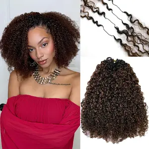 Ssawhair #T1B/4 Medium Brown Afro Kinky Curly Feather Crochet Braid Human Hair Extensions Knotless Pre-Separated Multi-Textured Kinky Curly Human Crochet Hair with Dark Roots