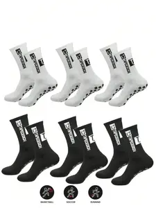 Men's Sporty Crew Socks with Non-Slip Pads, Sweat-Wicking and Odor-Resistant, Breathable Mesh Mid-Calf Socks for Football and Basketball
