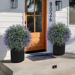 Artificial Lavender Topiary Balls, 24.4 Inch UV-Resistant Faux Flowers, No-Fade Outdoor Decoration for Gardens & Patios