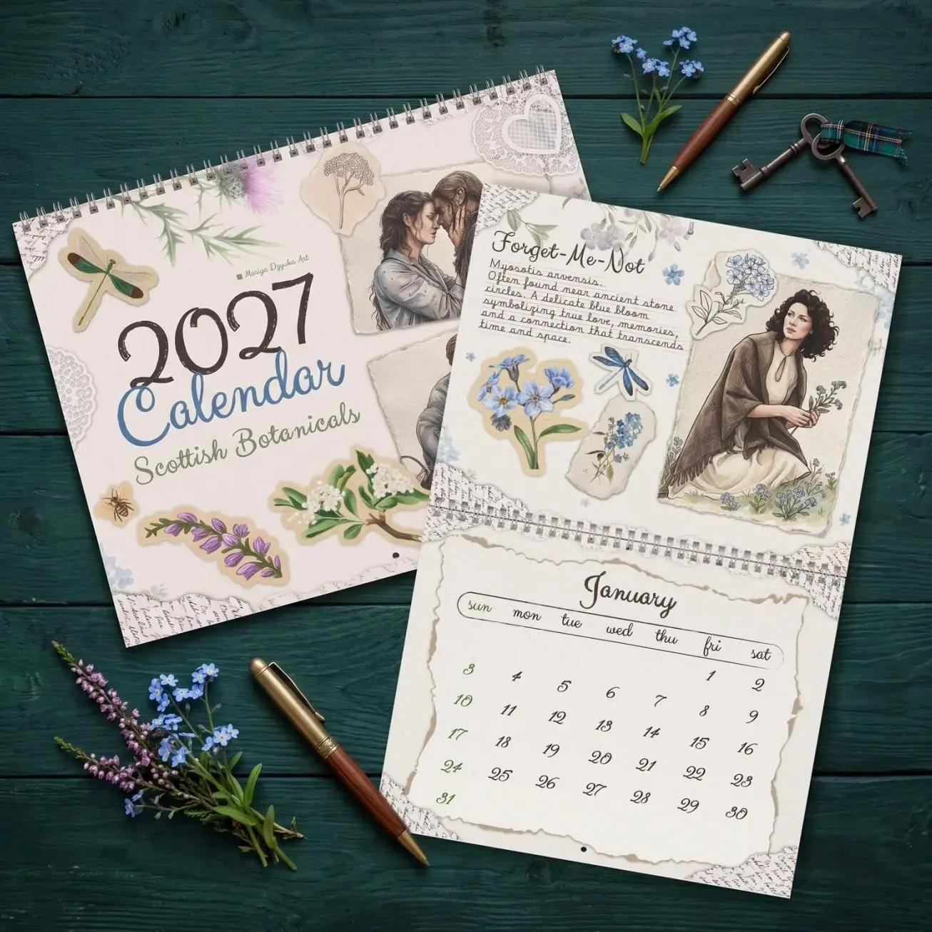 2027 Outlander Inspired Wall Calendar | Scottish Botanical Field Journal | Jamie and Claire  Art | Vintage Apothecary Diary Sassenach Gift M