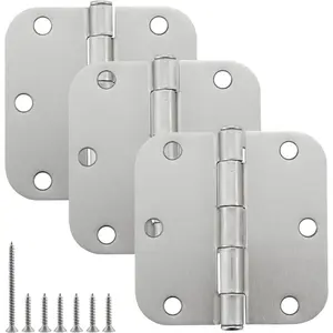 3 Pack Rounded Satin Nickel Door Hinges, 3.5 Inch Interior Door Hinges, 5/8" Radius Corners Residential Door Hinge for Office/Bedroom/Study Living Room