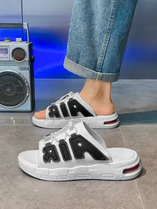 Men's Cool Ria Cushioned Slippers, Colorblock Letter Design, Anti-Slip Thick Sole, Street Casual Wear, Comfortable and Durable