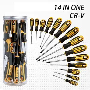 14pcs Magnetic Screwdriver Set, 5 Phillips Head and 5 Flat Head with 4 Pick Hooks -  Canned Barrel Easy Storage Screwdriver Set Philiphs Cross Slotted Hand Tool (14 Pieces)