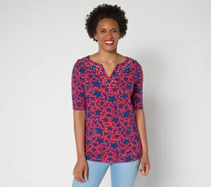 Quacker Factory Starlet Split Neck Elbow Sleeve Top