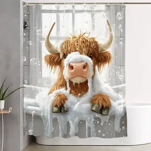 1/4pcs Cute Highland Cow Bath Décor Set - Whimsical Shower Curtain & Matching Bath Mats & Toilet Lid Cover - Adorable Bubble Bath Theme for Cozy Modern Bathrooms - Perfect for Spring Refresh & Animal Lovers! Bathroom Decoration Accessories