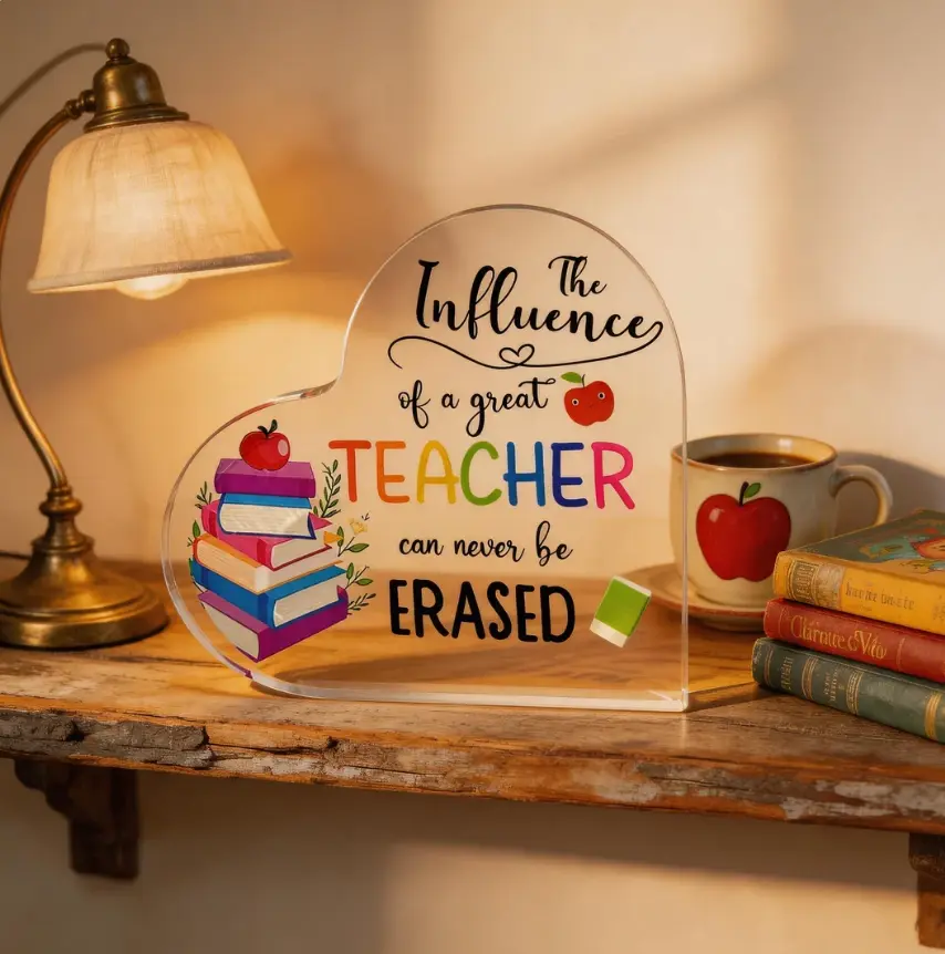 [Restock] Transparent Glossy Waterproof Acrylic Heart Plaque Sign - Erased Home Decor Keepsake, Acrylic Paperweight, Perfect Gift for Teachers, End of Year Graduation Influence Item