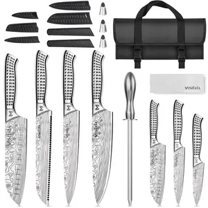 MOSFiATA 12-Piece Japanese High-Carbon Knife Set – Complete Chef & Outdoor Roll Kit with Sharpener & Carry Bag Block Kitchen Stainless Steel