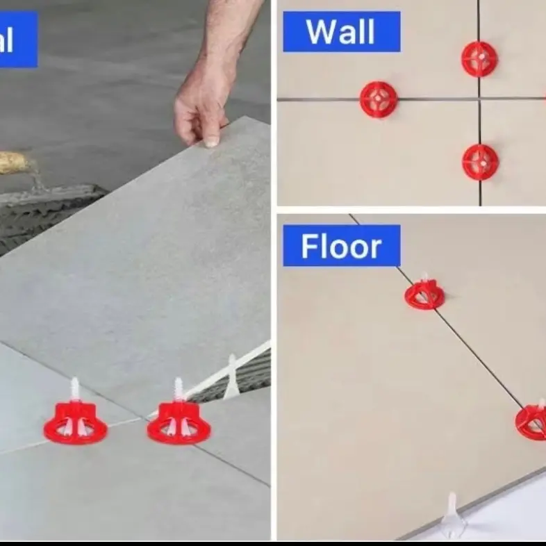 Ceramic & Mosaic Tile Leveling System - 1/8 Inches High-Quality PVC Tool with 500 Spacers, 200  Red Caps, Rotating Clamp, Enhanced Leveling Effect, Multi-Size Compatible for Wall/Floor Tiles Projects, DIY User