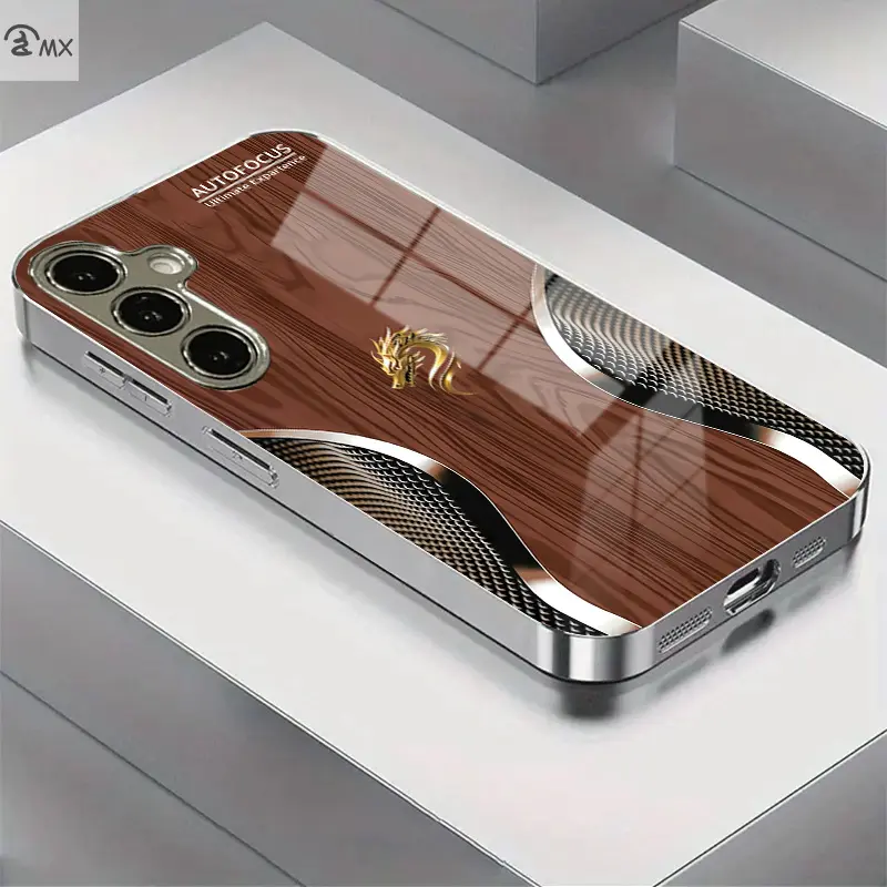 Cool, stylish, and unique wood-grain tech-style electroplated glass phone case,Compatible with iPhone 17 Pro Max Phone Case 17 Air 16E 16 Pro Max 15 Pro Max 15 Plus 14 Plus 13 12 11 Phone Cases,Samsung Galaxy S25 Ultra S22 S23 FE S24 Plus A14 A15 A16 A35