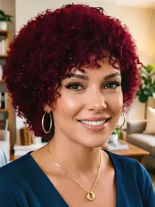 Jerry Curl Short Bob Wig for Women, Pixie Cut, Machine Made Human Hair Wigs, 99j Color, Stylish and Versatile Hairstyle Choice