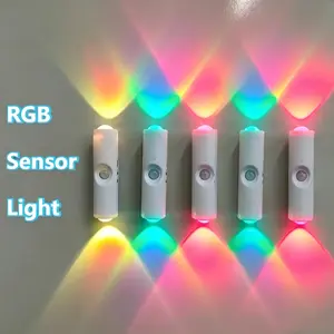3/4PCS Smart Rechargeable LED RGB Night Light with Motion Sensor – Gradient Ambient Lighting, Dimmable Wall Lamp, Magnetic & Stick-On Design, USB Convenient Charging, Bedroom, Stairs, Hallway & Entryway