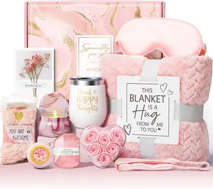 Regalos de cumpleaños para el día de la madre para mujeres, regalos de cuidado personal, regalos de recuperación pronto, cesta de regalo de spa relajante con manta de franela, regalo único para su madre, esposa, abuela, amiga, hermana