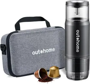outohome Portable Electric Espresso Machine,15 Bar Self Heating Outdoor Coffee Maker, Travel Coffee Machine for Camping With Ground Coffee and NS Capsule for RV  coffee supplies coffee bar station