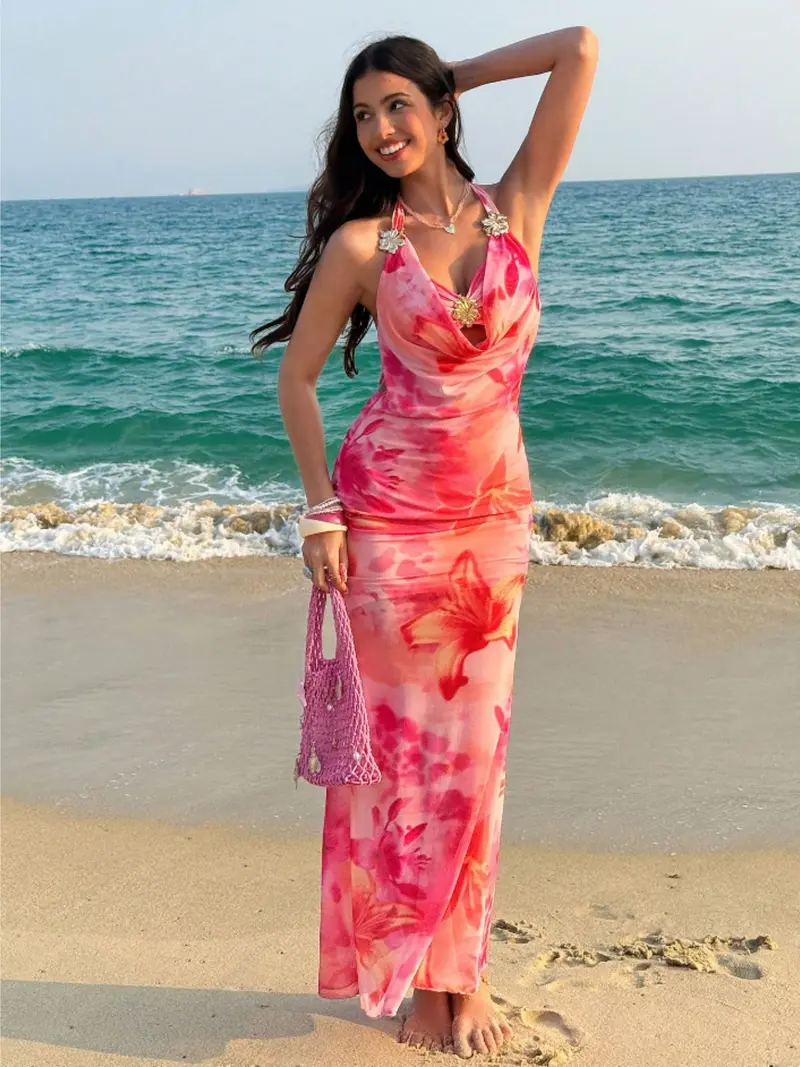 blue dress for baby girl Summer Strolls Halter Neck Tie Midi Dress
