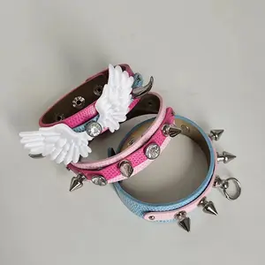 Pink Blue Snake Print Spike Leather Bracelet - Wing Rhinestone Punk Cuff, Y2K Alt Sweet Goth Wristband for Fashion Enthusiasts