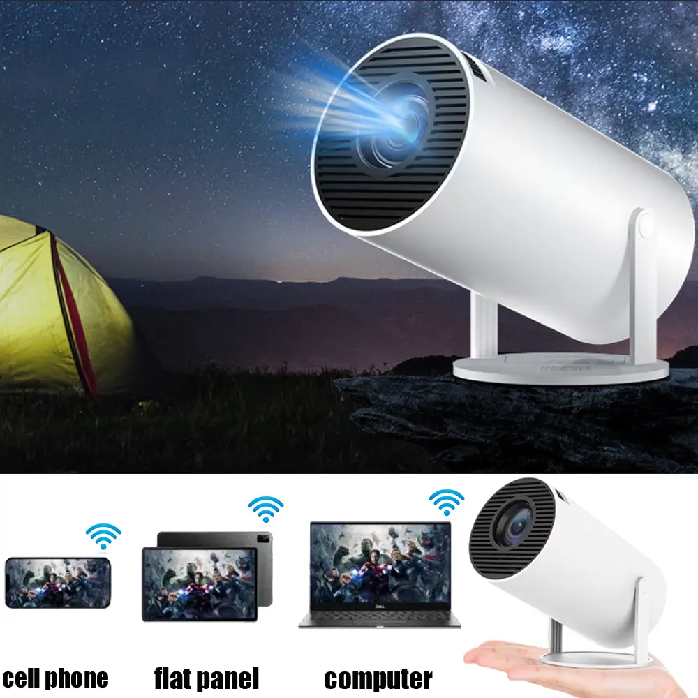 HY300 Mini Portable Projector, 4K/260 ANSI Smart Projector With WiFi 6 Bluetooth 5.0, Screen Adjustment, 180 Degree Rotation, Outdoor Home Video Projector Built-In Android 11.0 OS game projector