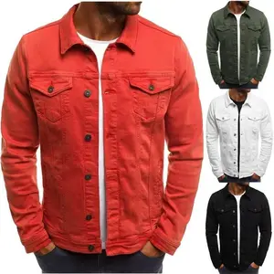 Men’s Cross-Border Autumn/Winter 2025 Slim-Fit Denim Work Jacket with Turn-Down Collar and Multiple Pockets