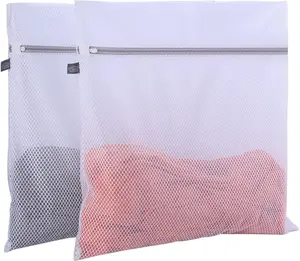 Kimmama Laundry Mesh Wash Bags, Lingerie Bags for Washing Delicates, Mesh Laundry Bags for Washing Machine, White Net, Grey Zipper, 2XXL