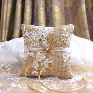 Vintage Rustic Ring Bearer Pillow Fall Wedding Decor Wedding Ring Cushion Embroidered Ring Pillow Handmade Rings Pillow for Bride Embellishment for Wedding Rings Wedding Ring Bearer Pillow Ring Cushion with Bow for Ceremony Wedding Party Anniversary