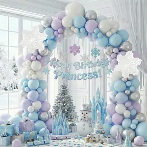 148PCS Winter Balloon Arch Kit in Blue Purple White & Silver for Princess Birthday Decor