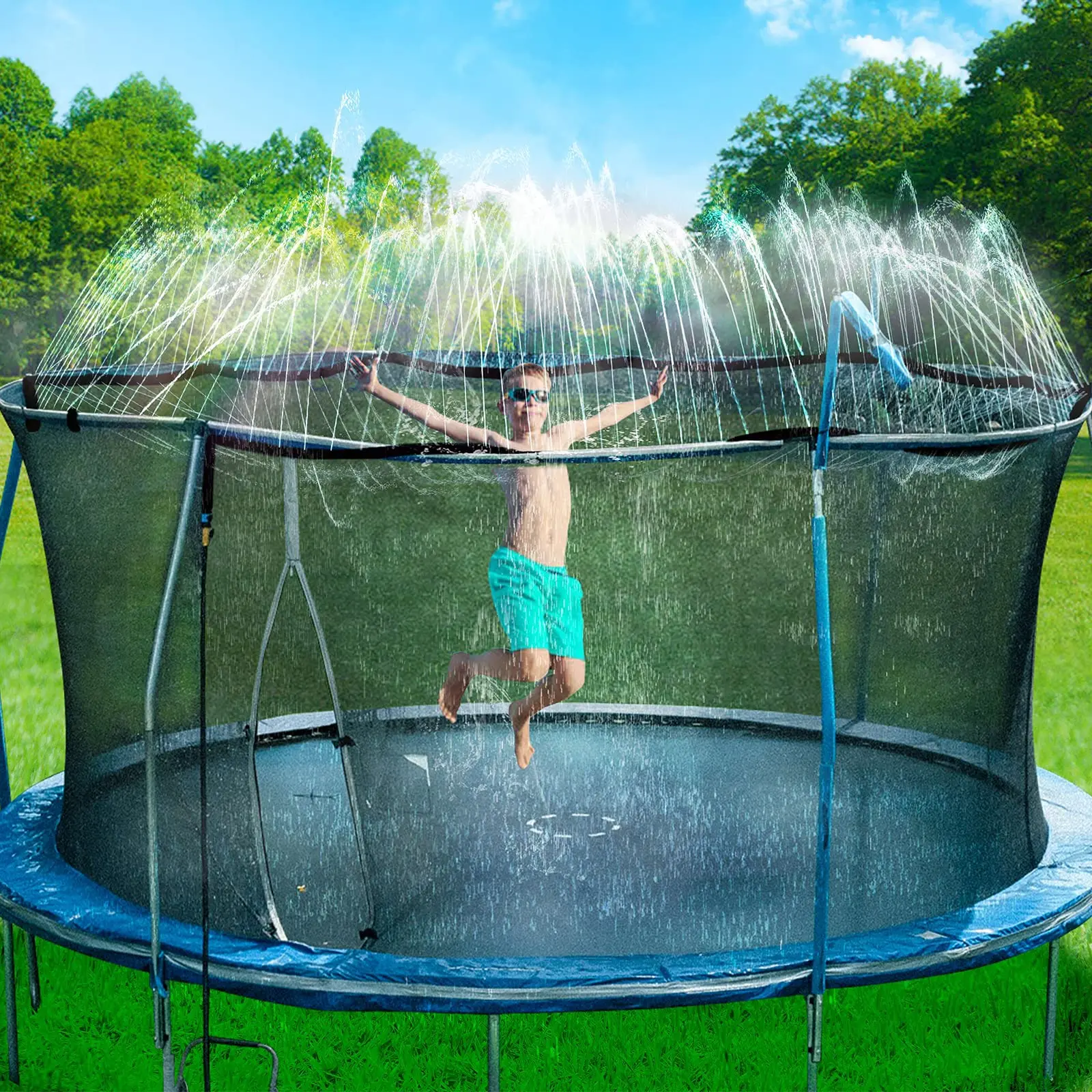 39FT Trampoline Sprinkler for 8FT-16FT Trampolines | Trampoline Sprinklers Kit for Kids | Backyard Water Park & Summer Water Toys | Outdoor Cooling Trampoline Accessories